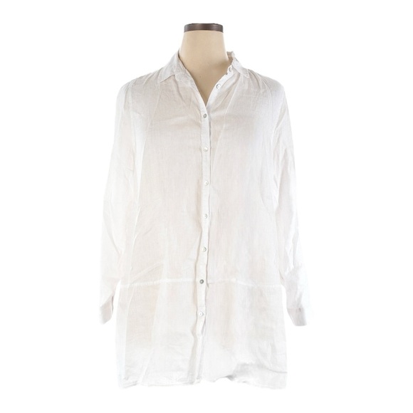 Tahari Button Down Shirt Size 1X NWT White 100% Linen Neutral Beachy Lightweight - Picture 1 of 9